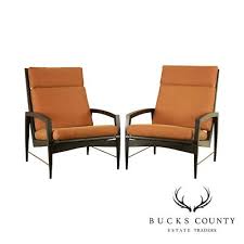 Danish Modern Ebonized Pair Black Lounge Chairs with Brass | eBay