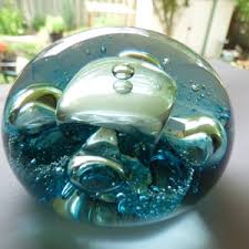 R. Lukian Art Glass Paperweight - Aqua Silver - Etsy