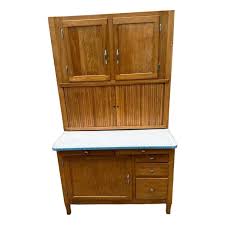 Antique 2 Part Solid Oak Hoosier Cabinet | Chairish