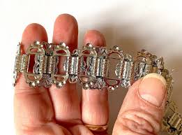 Vintage Aurora Borealis Rhinestone Bracelet: 1950s Silver ...