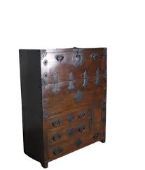 Two Part Dark Brown Antique Korean Cabinet Chest | Chairish