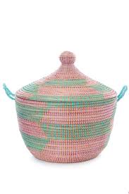 Handwoven Aqua & Pink Herringbone Tribal Basket, Fair ...