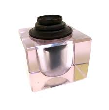 Vintage Heavy Depression Glass Ink Well with Black Plunger ...