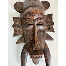 1960's Vintage Hand-Carved African Tribal Wall Mask | Chairish