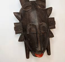 Vintage West African Ivory Coast Carved Wood Tribal Mask With Painted Red Lips - Etsy India