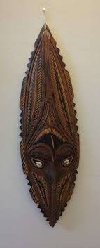 Sepik River Hand Carved Mask With Shell Eyes, 21" x 7 ...