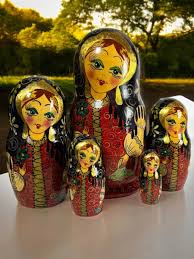 Vintage Matryoshka Russian Dacha Girl Metallic 5 Piece ...