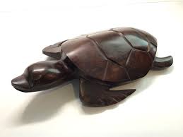 VINTAGE WOODEN MCM TURTLE HAND CARVED SCULPTURE - 9-1/2 ...