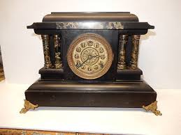 ANTIQUE FAUX MARBLE AND FAUX SLATE BLACK MANTLE CLOCK | eBay