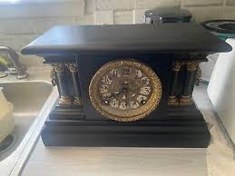 Antique Ingraham 1901 “Anchor” Black Enamel Four Column Mantle Clock, Working | eBay Australia