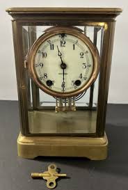 Antique SethThomas Crystal Regulator Brass & Glass Mantel Clock Runs well !!! | eBay