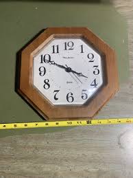 Vintage quartz New Haven wall clock octagon shape honey oak ...