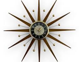 Silent Mid-century Modern Starburst Wall Clock — Solid Teak Rays & Atomic Balls, Vintage-style in Black and Cream - Etsy