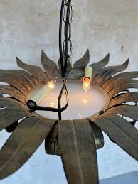 Ornate Spanish 1950s Gilt Metal Ceiling Fixture For Sale at 1stDibs