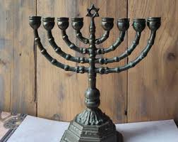 Antique Brass Hanukkah Menorah: 8-arm Jewish Candelabrum - Etsy