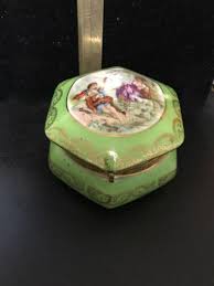 Powder Box Jar Germany Porcelain Green Romantic Couple ...