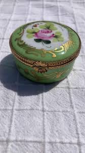 Vintage Green Limoges Porcelain Pill Box/trinket Box With ...
