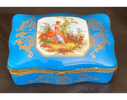 Vintage Woman Picking Flowers Trinket Box Hand Painted Made ...