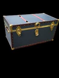 Vintage Greenish Blue Trunk: Long Lock Chest With Gold ...