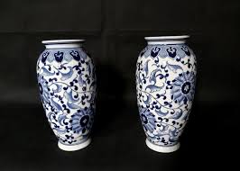 Pair Of Vases Set Type " Blue White " / Light/Dhalia ...