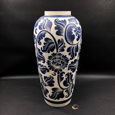 Vintage WOODEN CHINOISERIE STYLE Vase 12" ~ White/blue ...