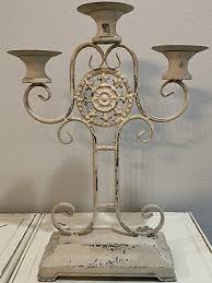 Home Accents Distressed Painted Cream Metal Tall Candelabra ...