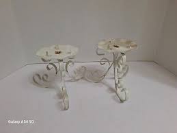 Vintage Shabby Chic Wrought Iron Pillar Candle Holders ...