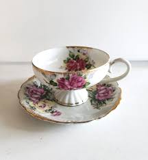 H-B Fine Bone China Teacup and Saucer Purple Yellow Roses ...