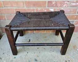 Vintage Walnut Bench Footstool Woven Rattan Wicker Seat | eBay