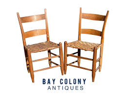 19TH C ANTIQUE COUNTRY PRIMITIVE PAIR OF WINDSOR THUMB BACK ...