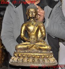 oldTibet Buddhism bronze Gilt Sakyamuni Shakyamuni Medicine ...
