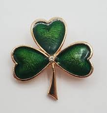 BJ Shamrock Brooch 1.25in Green Enamel Gold Tone Crystal Clover Estate Pin | eBay