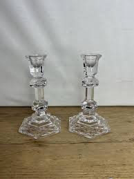 Vintage Pair of Tall Clear Glass Candle Holders Candlesticks Lovely Angular Shape. in Good Condition - Etsy
