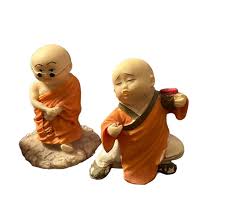 Vtg Shaolin Monk Boy Resin Figurines Buddha Chinese Kung Fu ...