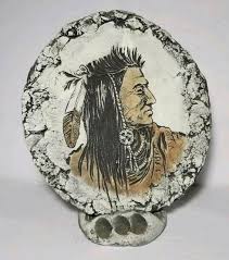 2 Native American Etched Stone Art Signed Artist Stan ...