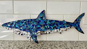 Stained Glass Shark Mosaic Ocean Beach House Fish Wall ...
