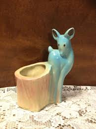 Vintage MCM Shawnee Pottery USA Blue Deer Beside Stump Ceramic Planter #535 | eBay