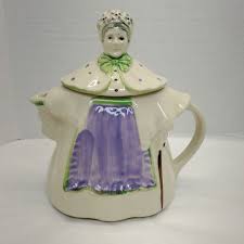 Vtg Granny Ann Ceramic Teapot USA Shawnee 1940s Green and Purple Apron - Etsy
