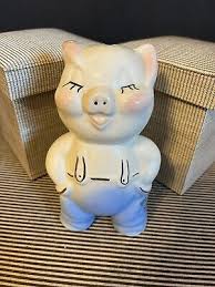 Shawnee Standing Pig Piggy Bank Blue Coveralls vintage kids toy | eBay