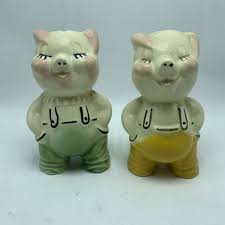 Pig Piggy Banks 6" Tall 3.5" Length Vintage Ceramic Mr. & Mrs. Green & Yellow | eBay
