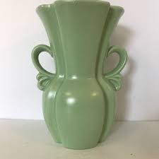 Vintage Green Pottery Vase 9" Tall Handles Matte Finish Tiny Chips Paint Loss | eBay