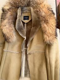 GUESS Brown Detachable Real Fox Fur Collar Sheepskin Coat ...
