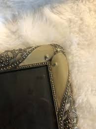 Tan Enamel Picture Frame Gold Scrolling Rhinestones Free Standing 5x7 Picture | eBay