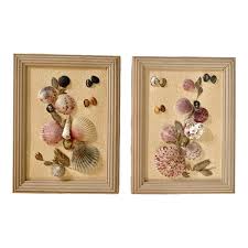Pair Vintage Shell Art Wall Hangings Coastal Cottage Decor | Chairish