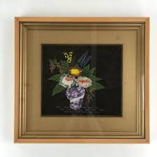 Japanese Framed 3D Quartz Art Vtg Handcrafted Flowers Vase ...