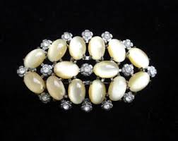 Victorian Yellow Glass Cabochon and Silvermetal Sash Vintage ...