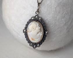 Vintage Sterling Silver Marcasite Cameo Pendant Necklace ...