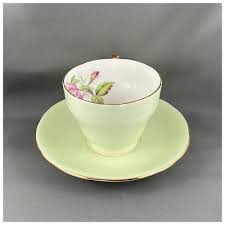 Vintage Aynsley Tea Cup and Saucer Set, Green with a Pink Cabbage Rose, England | eBay