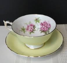 Vintage Set of 2 Paragon Bone China Cups & Saucers-Green & Yellow-Rose & Flowers | eBay