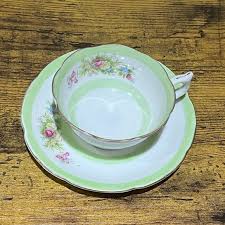 Kitchen | Floral White Green China Teacup Saucer | Poshmark